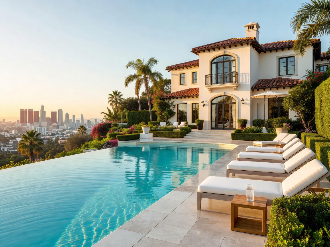 Palatial mega mansion overlooking Los Angeles skyline