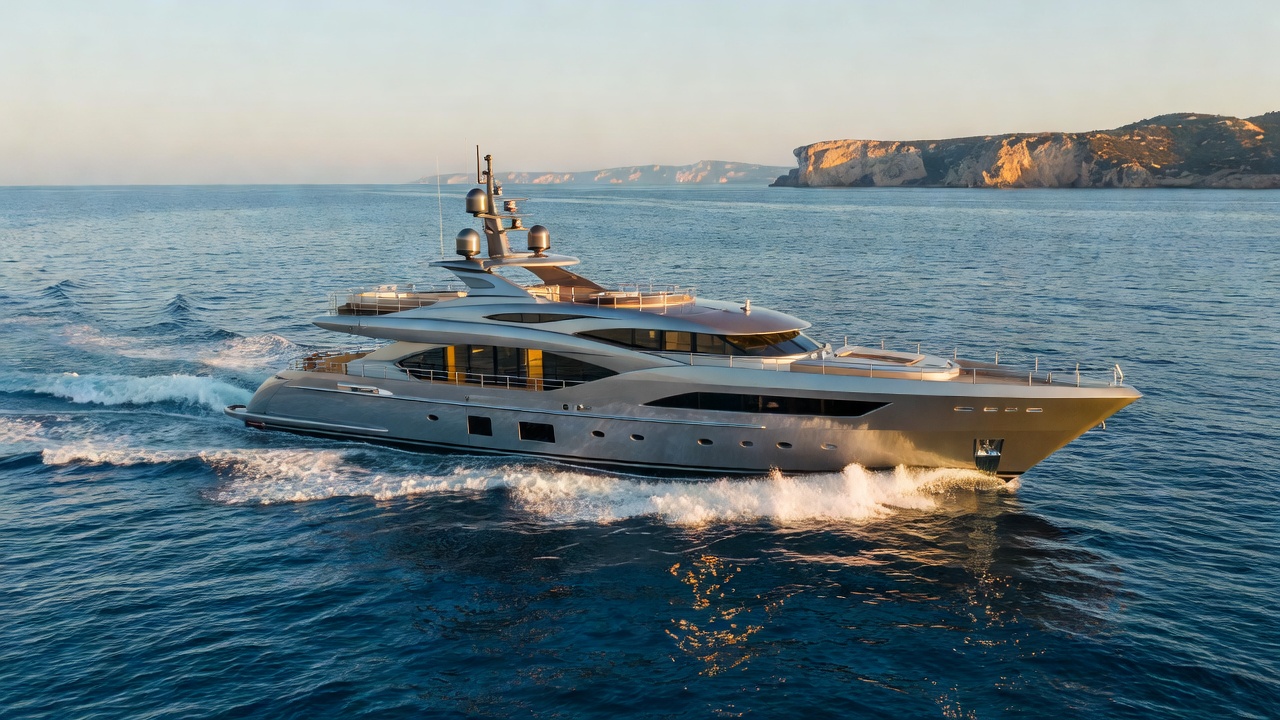 Lürssen 140m custom superyacht underway in Mediterranean